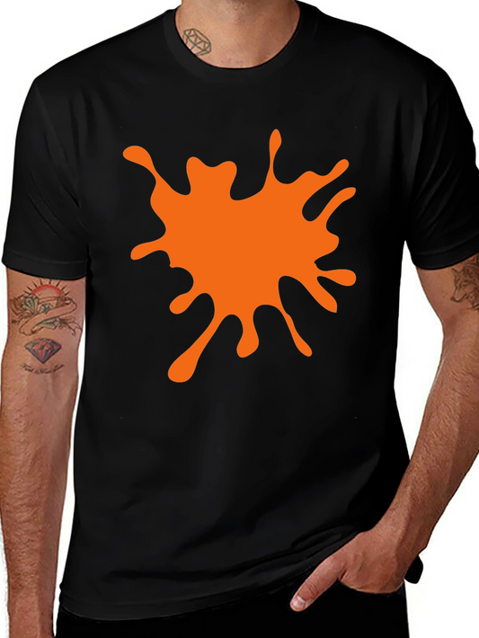 Black T-Shirt with Orange Paint Splatter Graphic