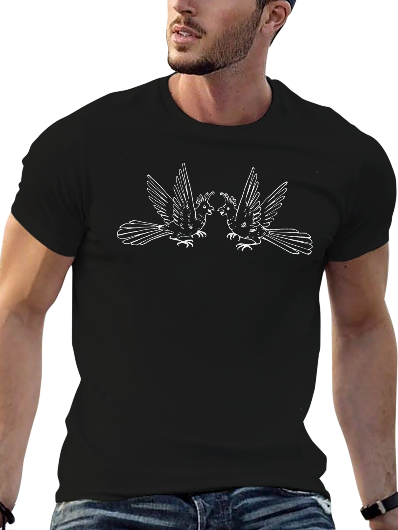 Black T-Shirt with Bird Design