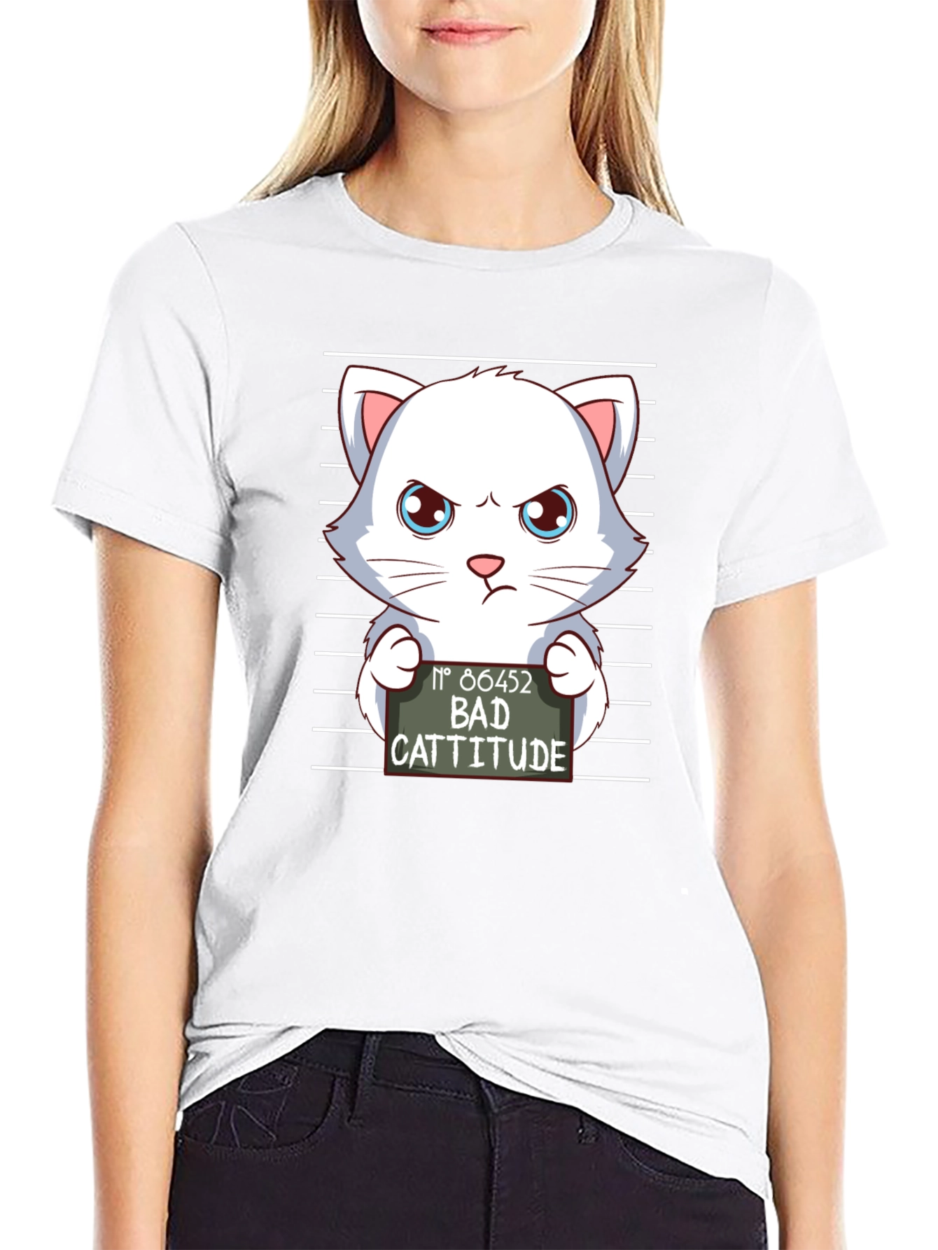 Bad Cattitude T-Shirt Funny Cat Mugshot Tee