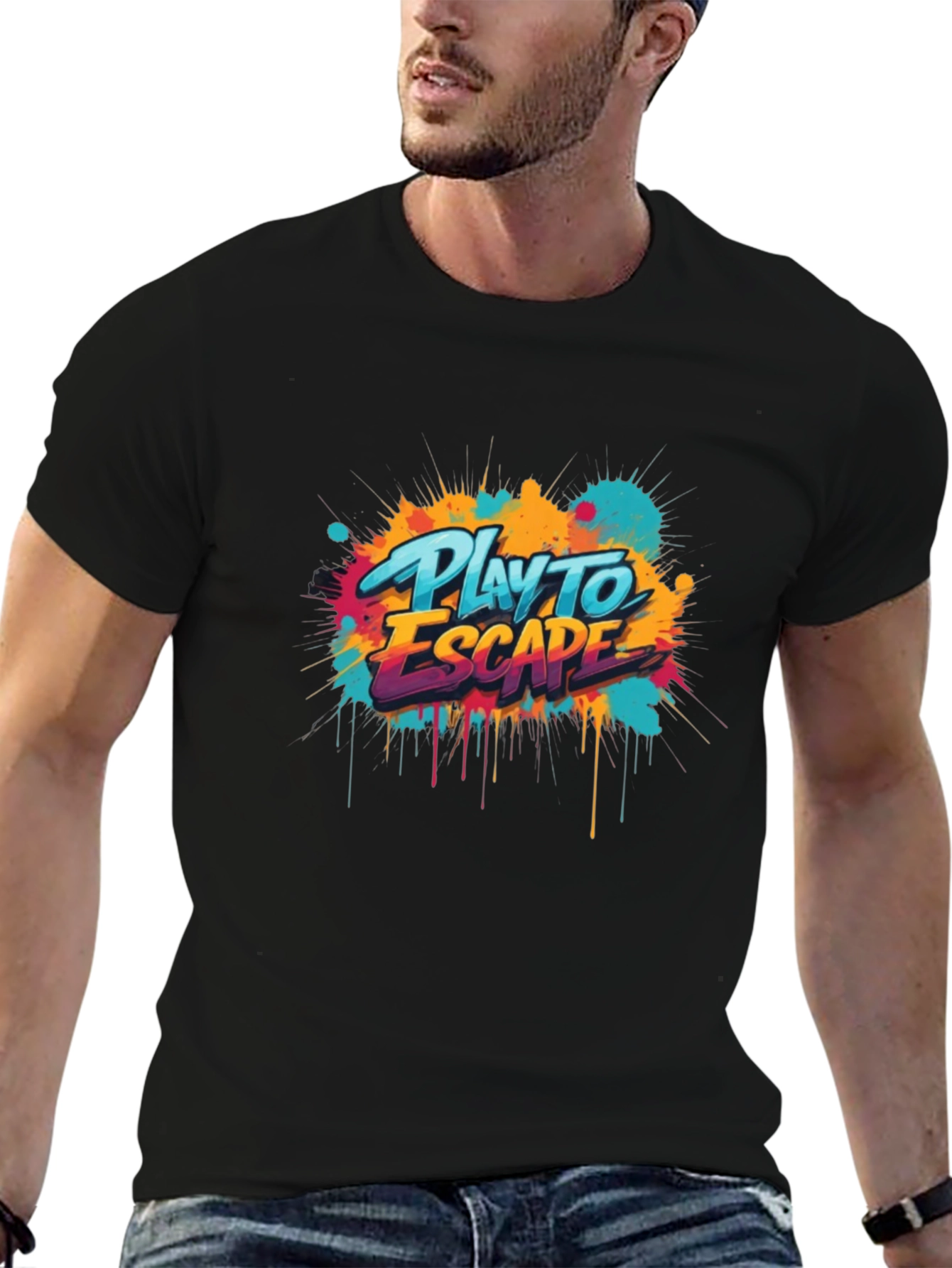 Play to Escape Graphic Tee - Black Crewneck T-Shirt
