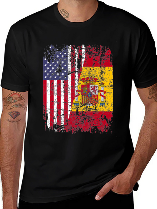 USA & Spain Flag Graphic T-Shirt