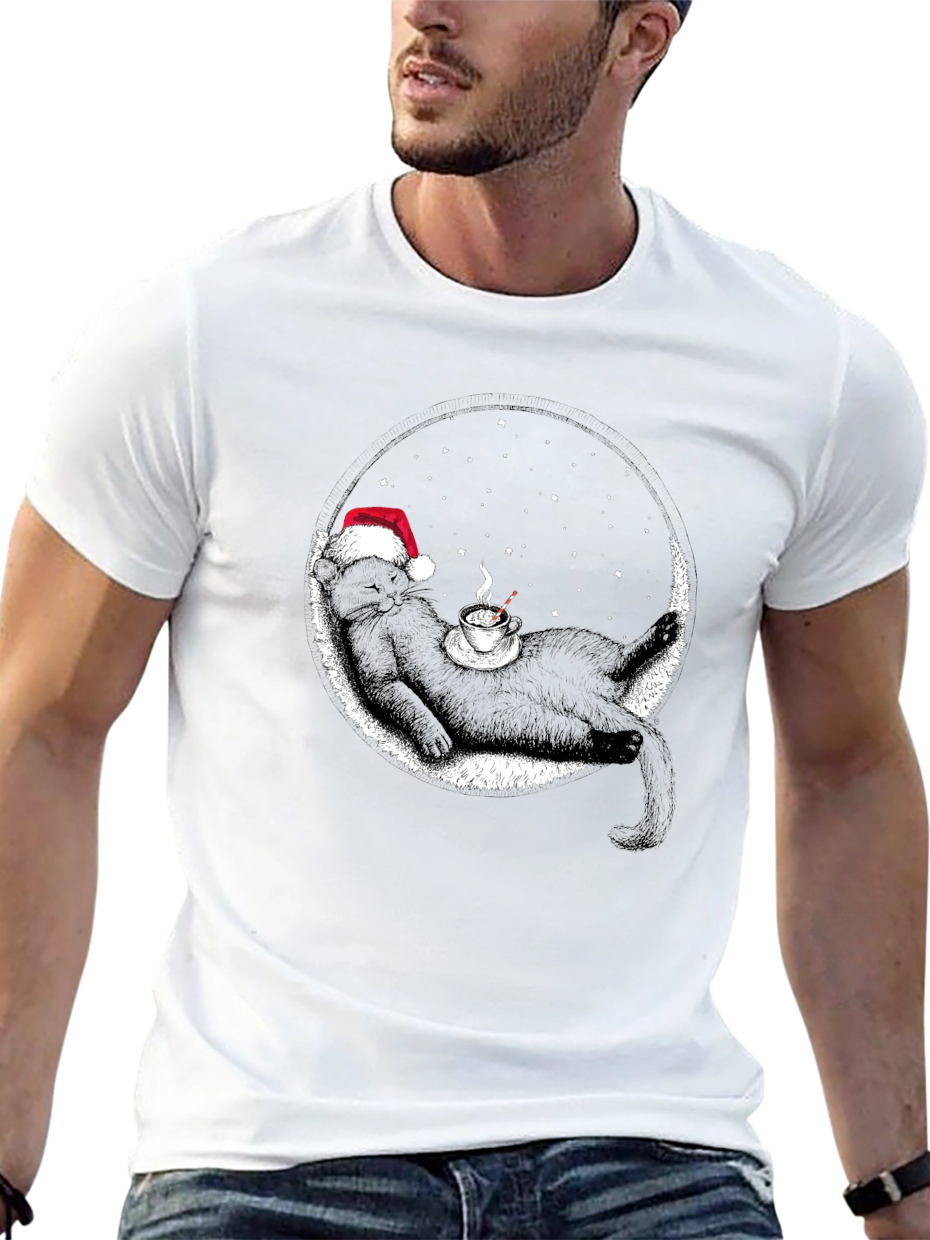 Black Cat Christmas T-Shirt Coffee Lover Tee