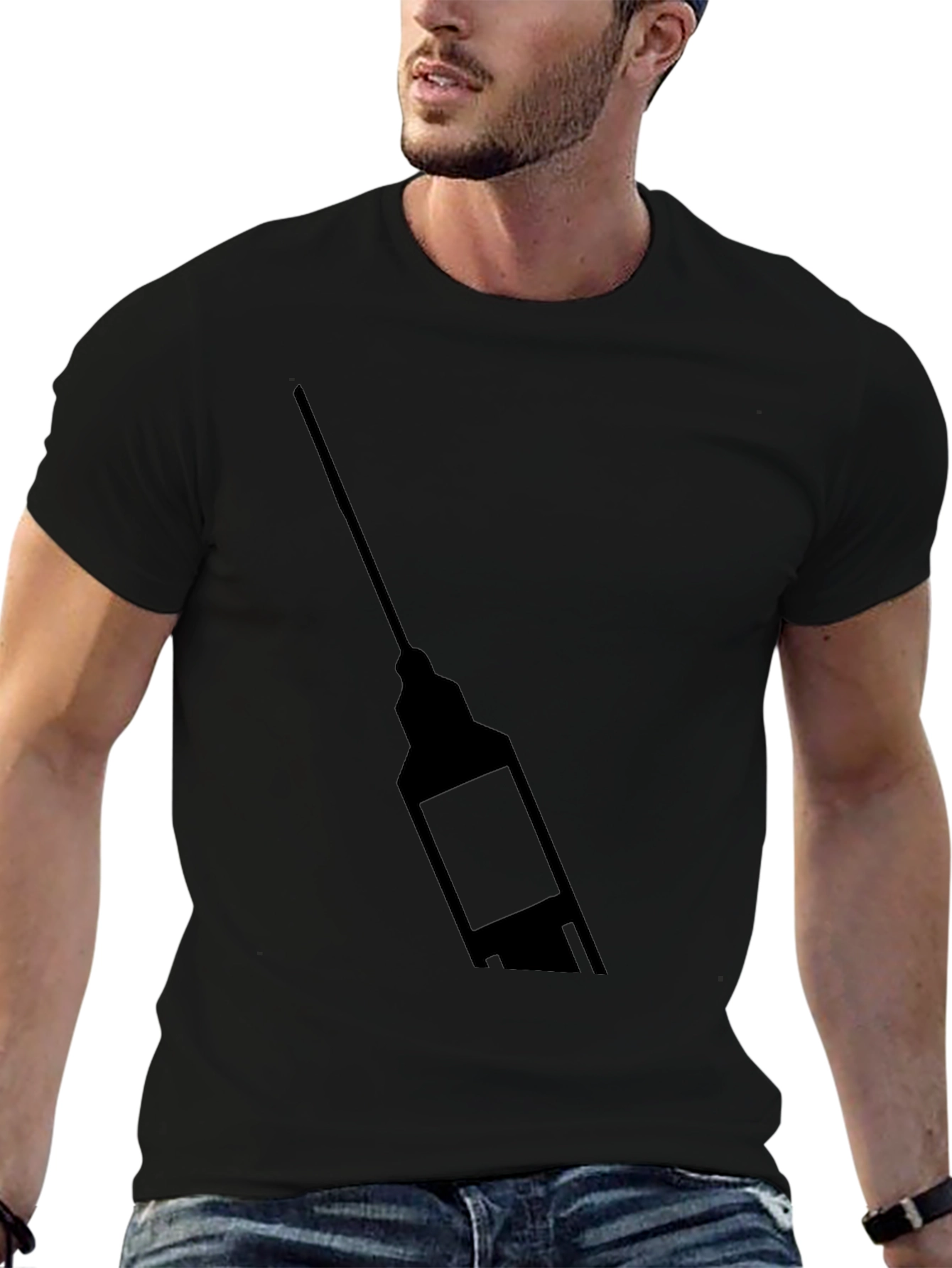Mens Black Graphic T-Shirt - Syringe Design