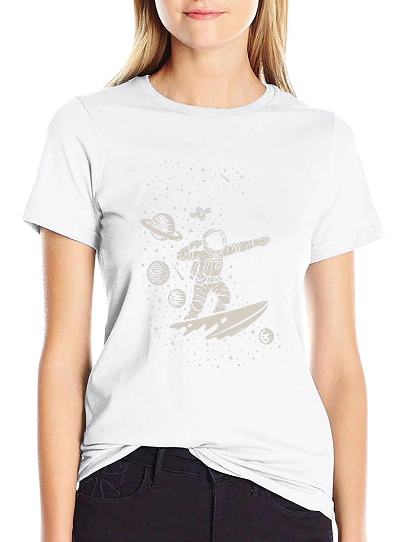 Astronaut Surfing Space Black Graphic Tee