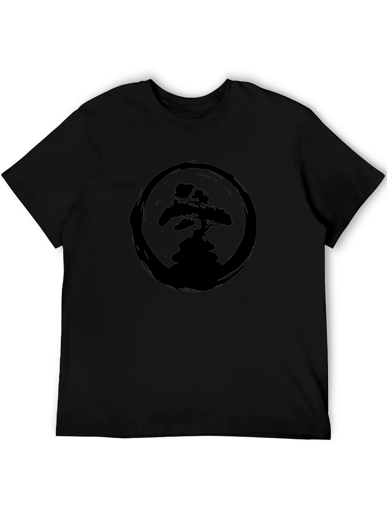 Bonsai Tree Zen Circle Black T-Shirt
