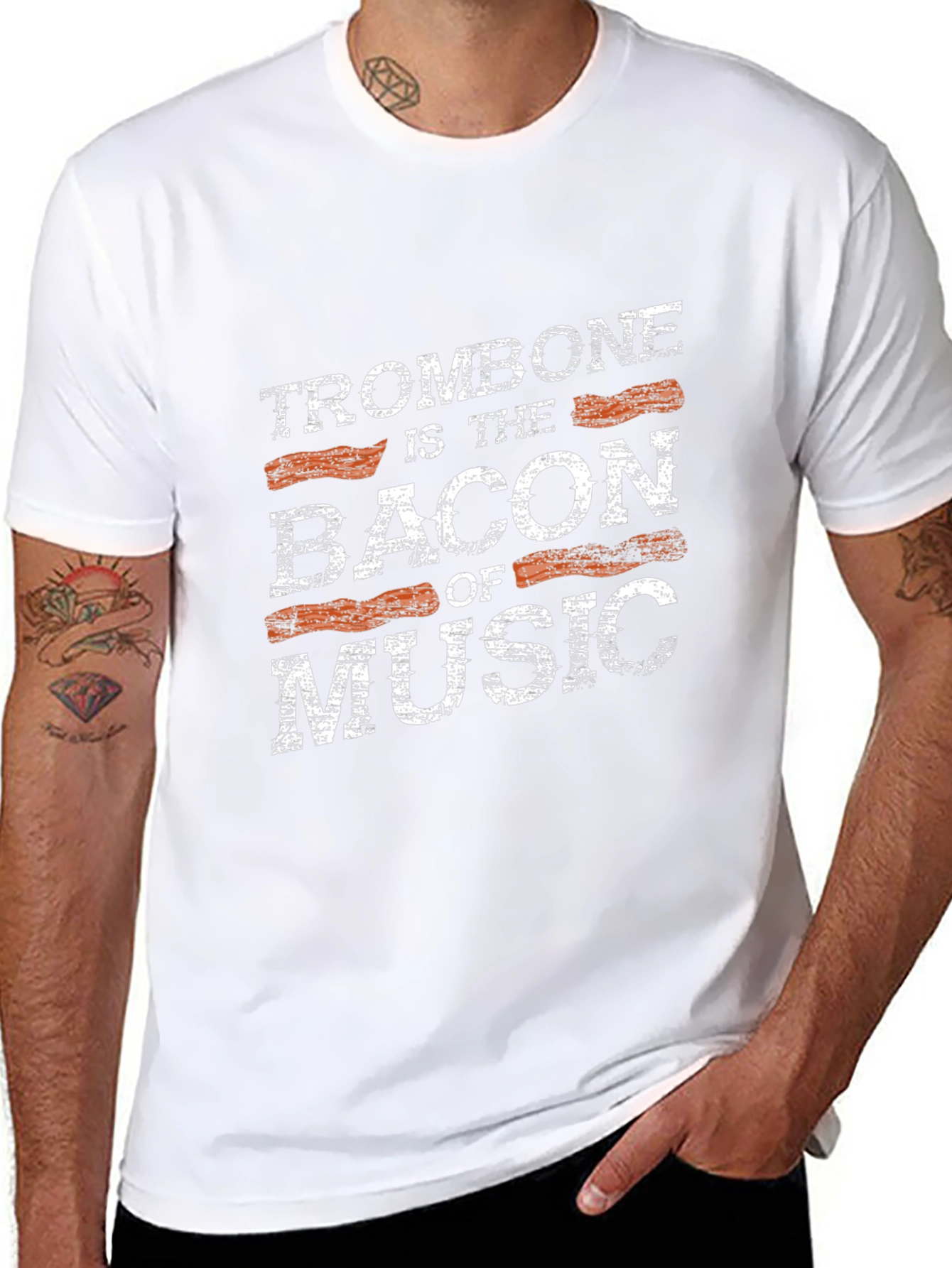 Trombone Bacon of Music Black Graphic Tee