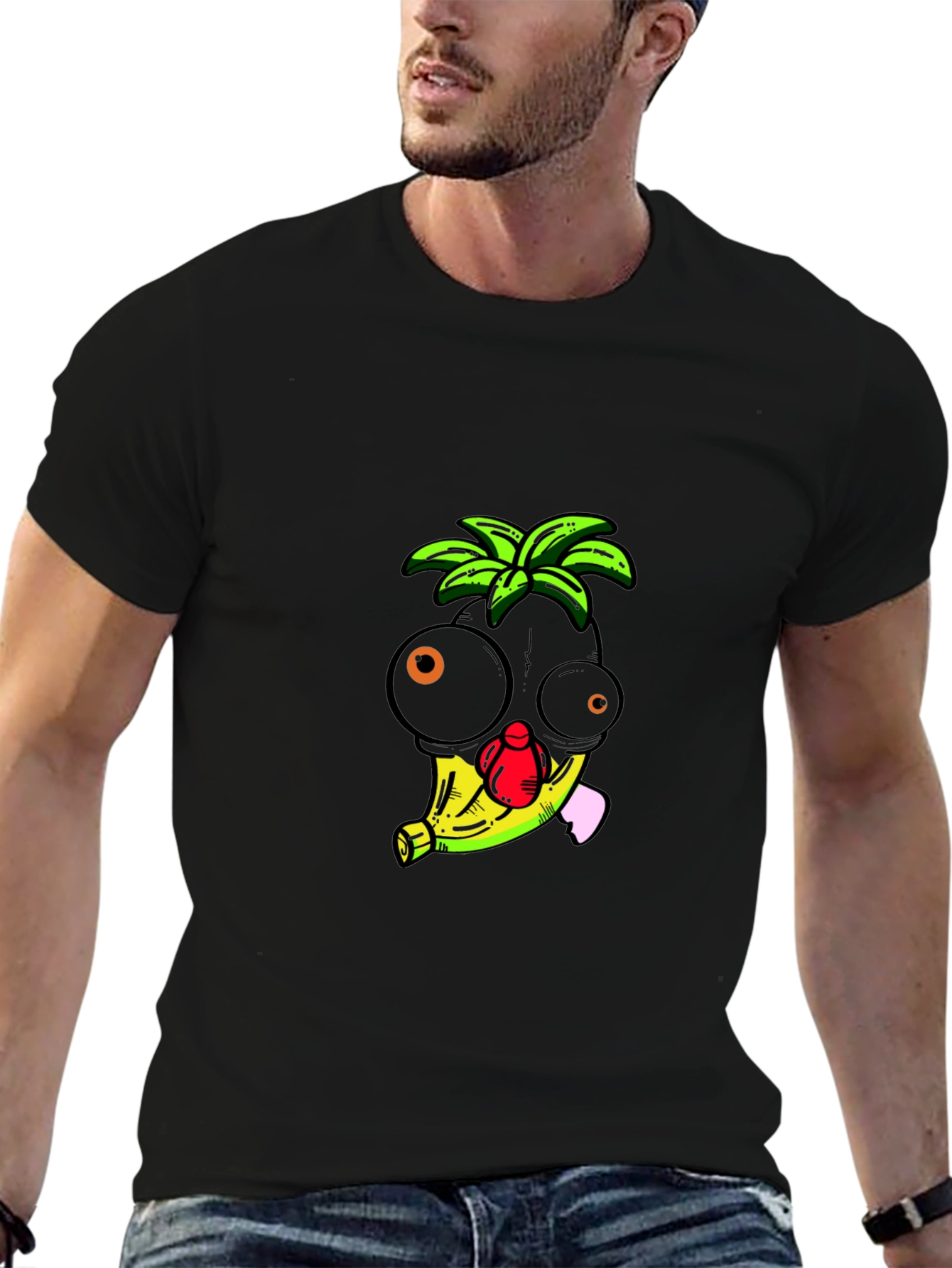Funky Banana Head Graphic T-Shirt - Black
