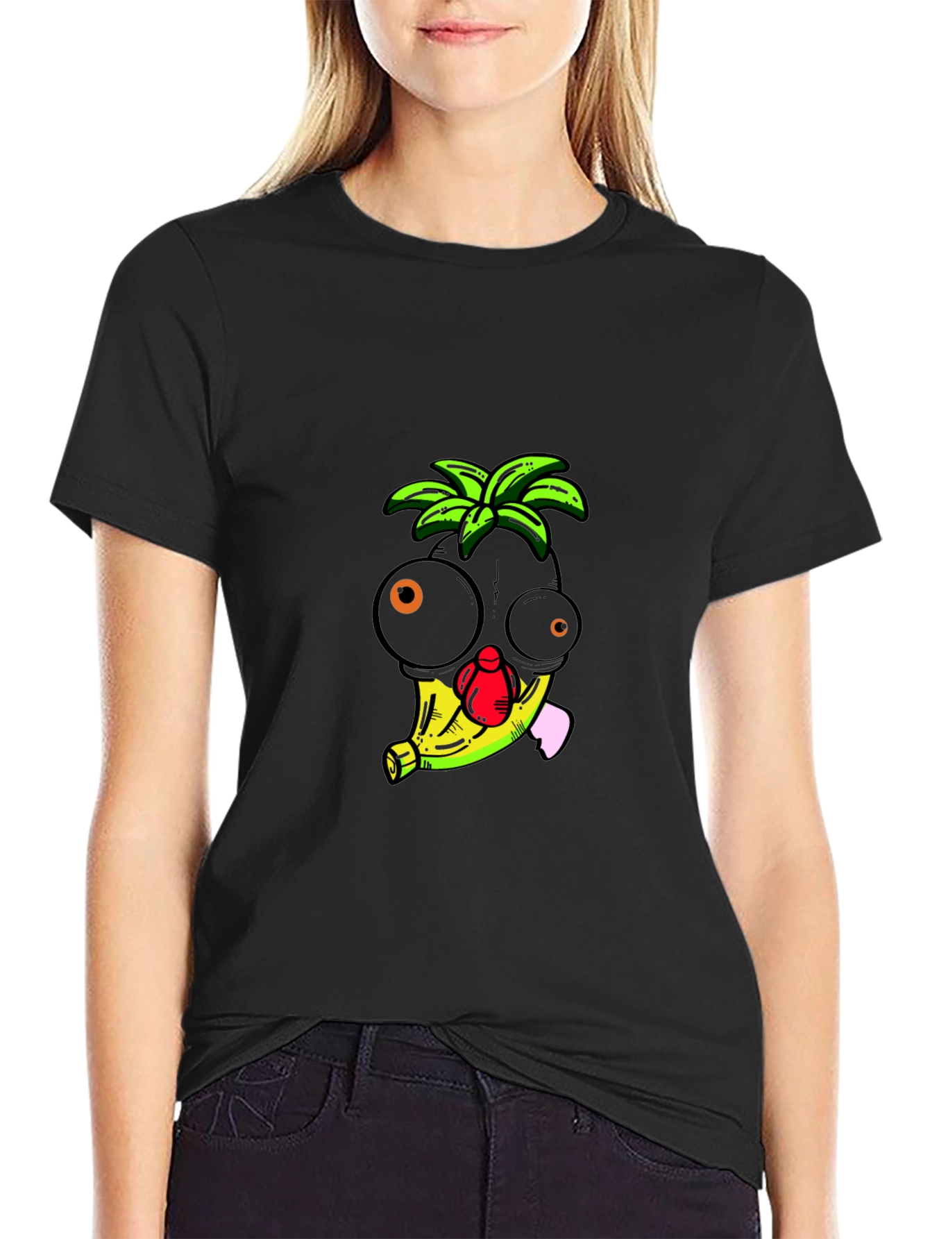 Funky Banana Head Graphic T-Shirt - Black