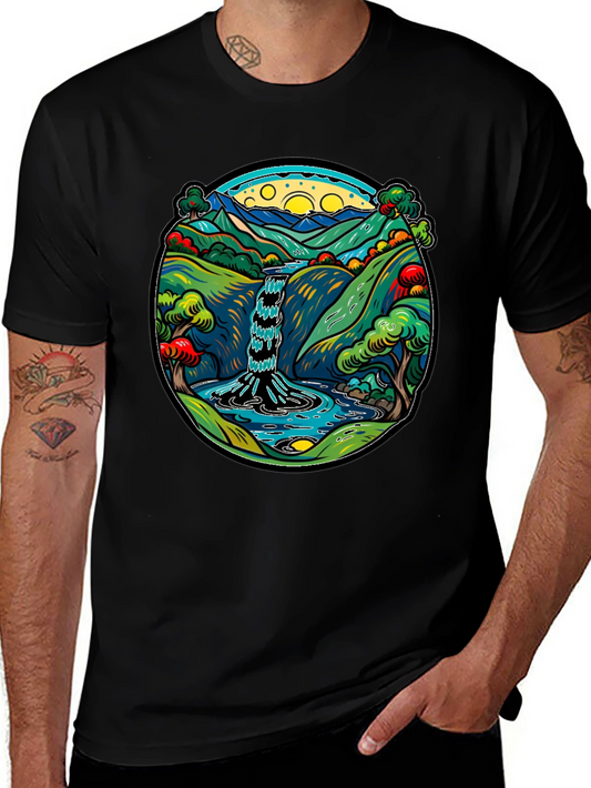 Waterfall Graphic Print Black Tee