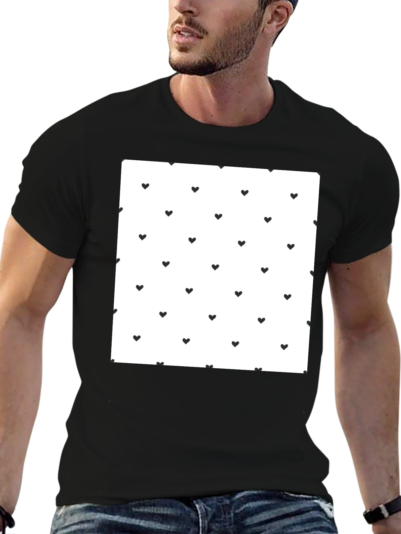 Heart Pattern Black T-Shirt
