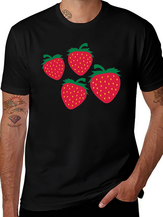 Strawberry Print Black T-Shirt