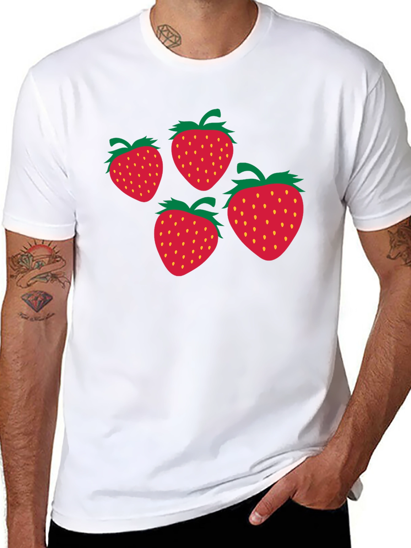 Strawberry Print Black T-Shirt