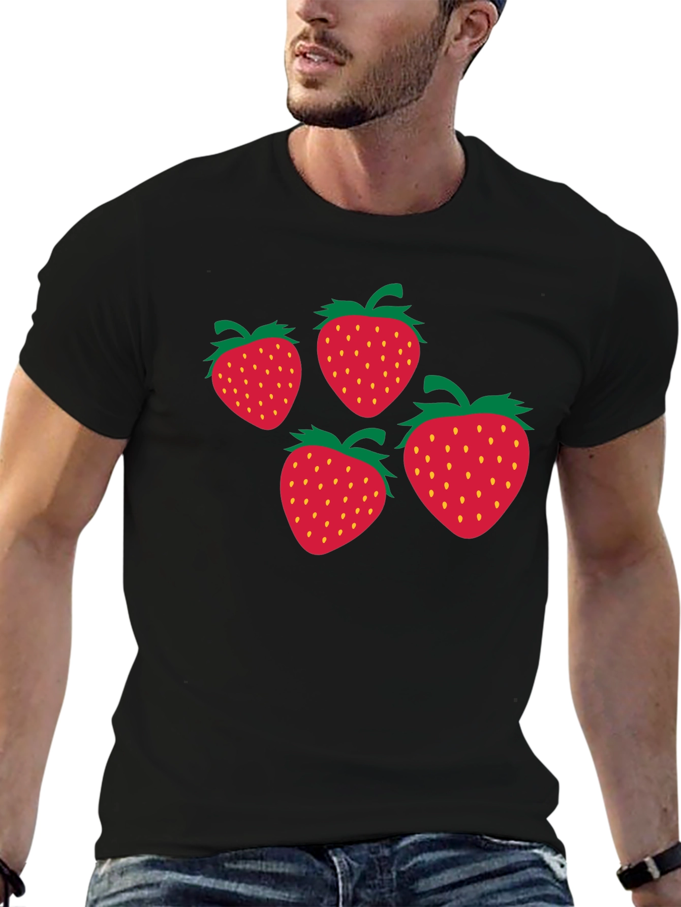 Strawberry Print Black T-Shirt