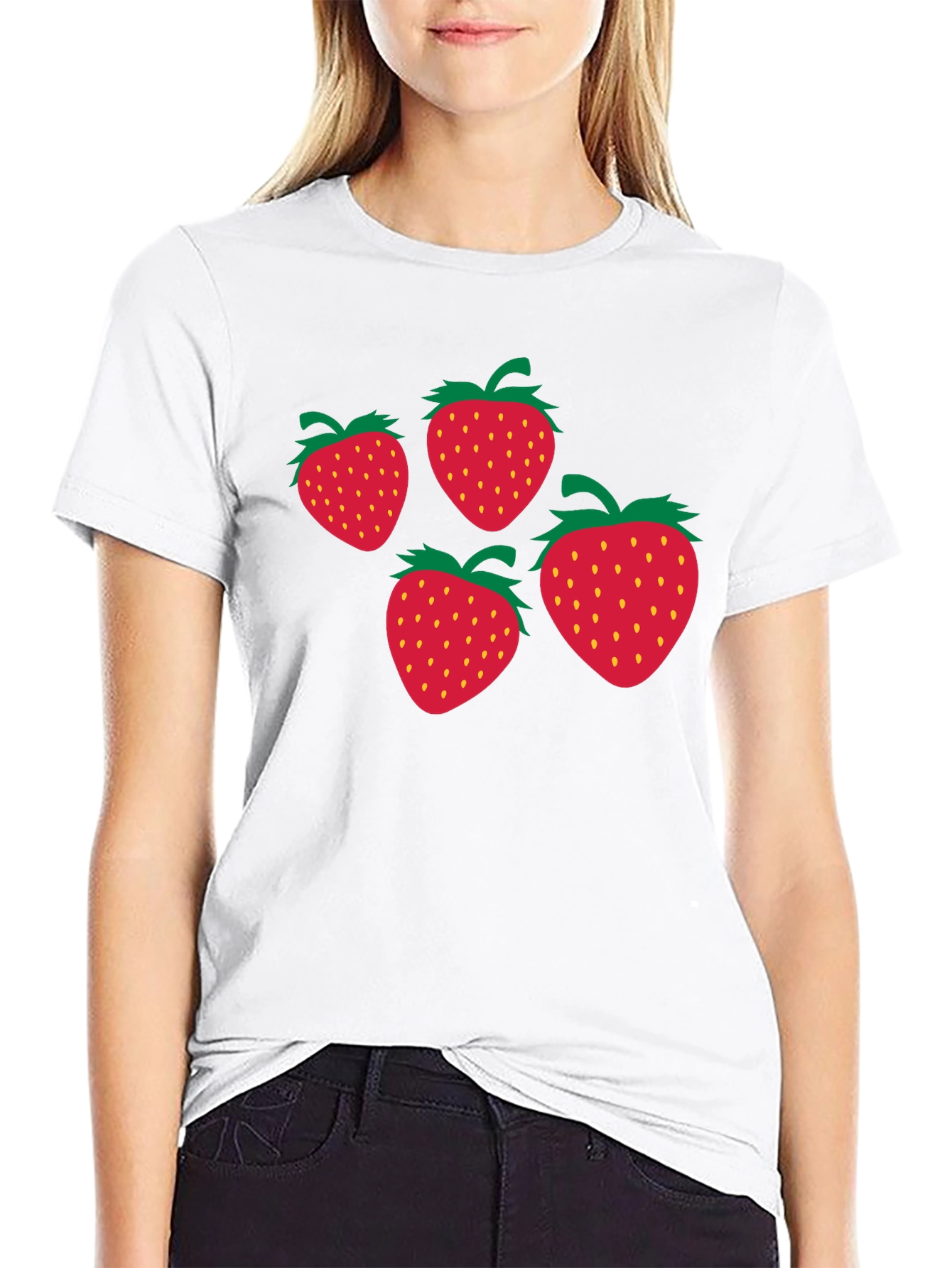 Strawberry Print Black T-Shirt