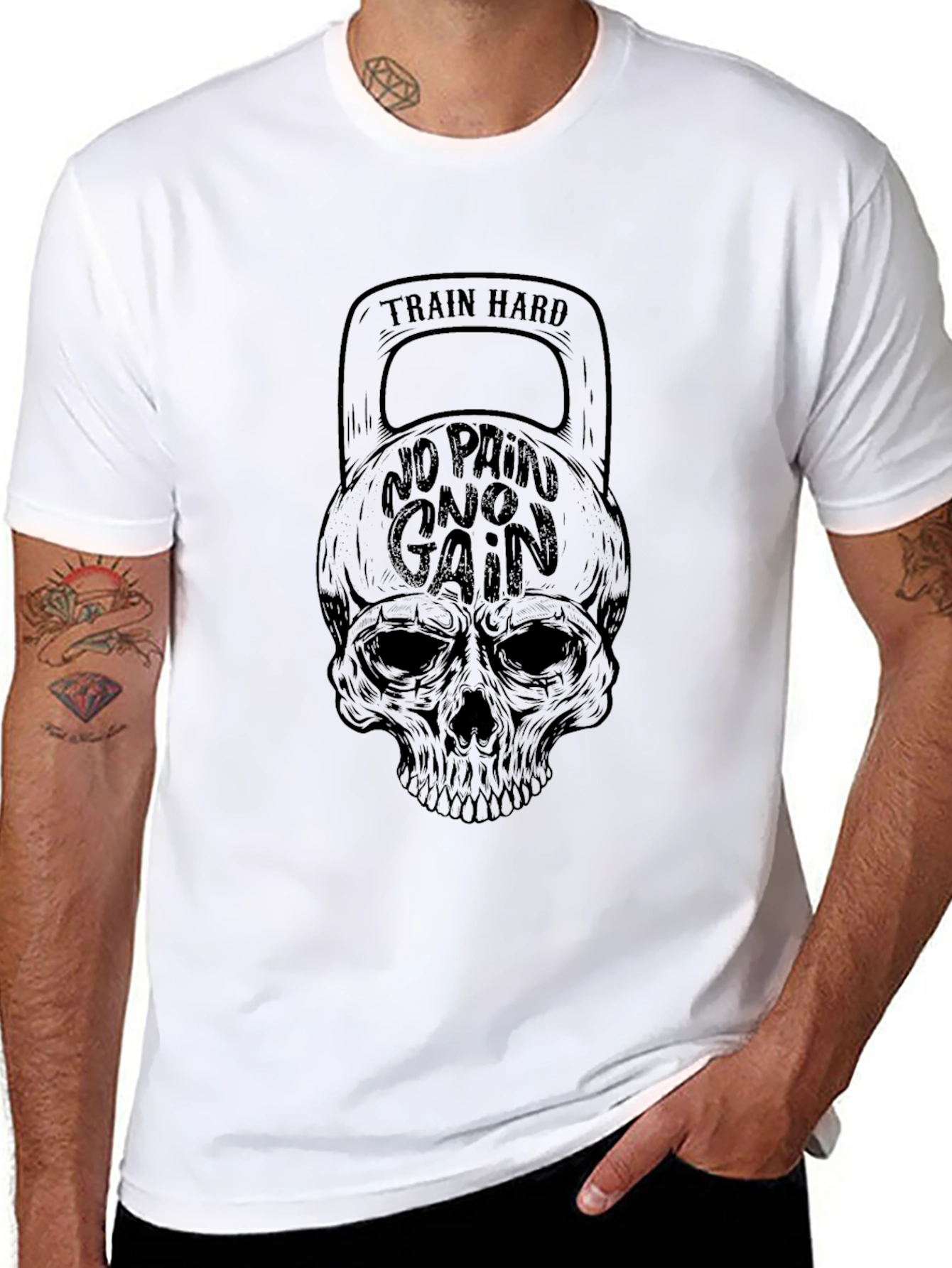 Train Hard Skull Graphic T-Shirt - Black