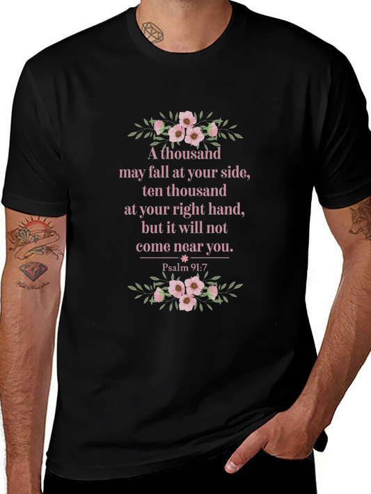 Floral Psalm 91:7 Graphic T-Shirt