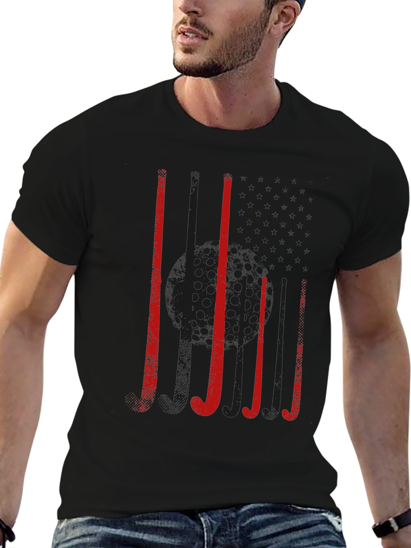 Hockey Sticks Graphic Tee - Black Cotton T-Shirt