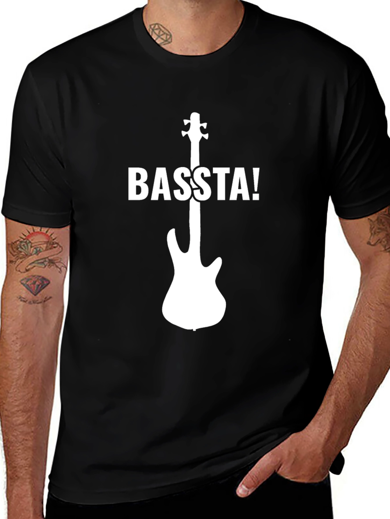 Basta! Bass Guitar Graphic T-Shirt - Cool Music Tee