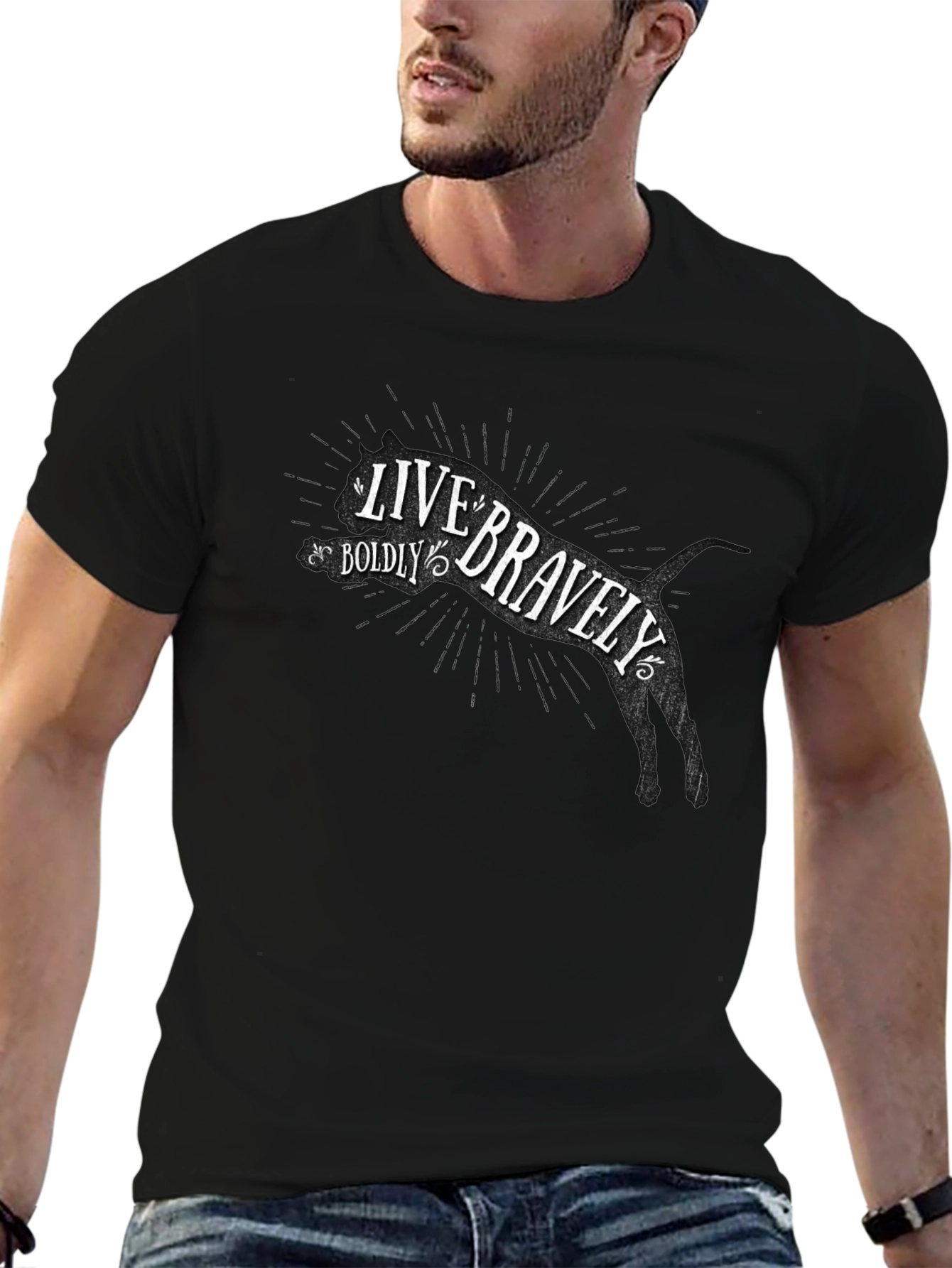 Live Bravely Mens Black Graphic Tee