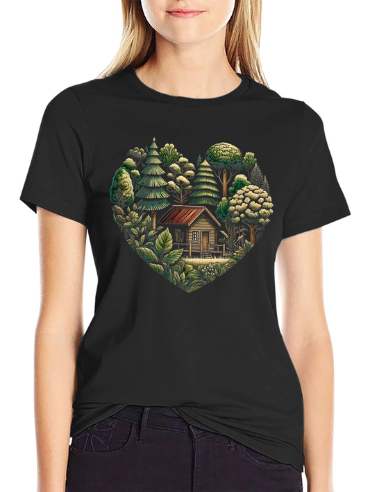 Nature Cabin Heart Graphic T-Shirt