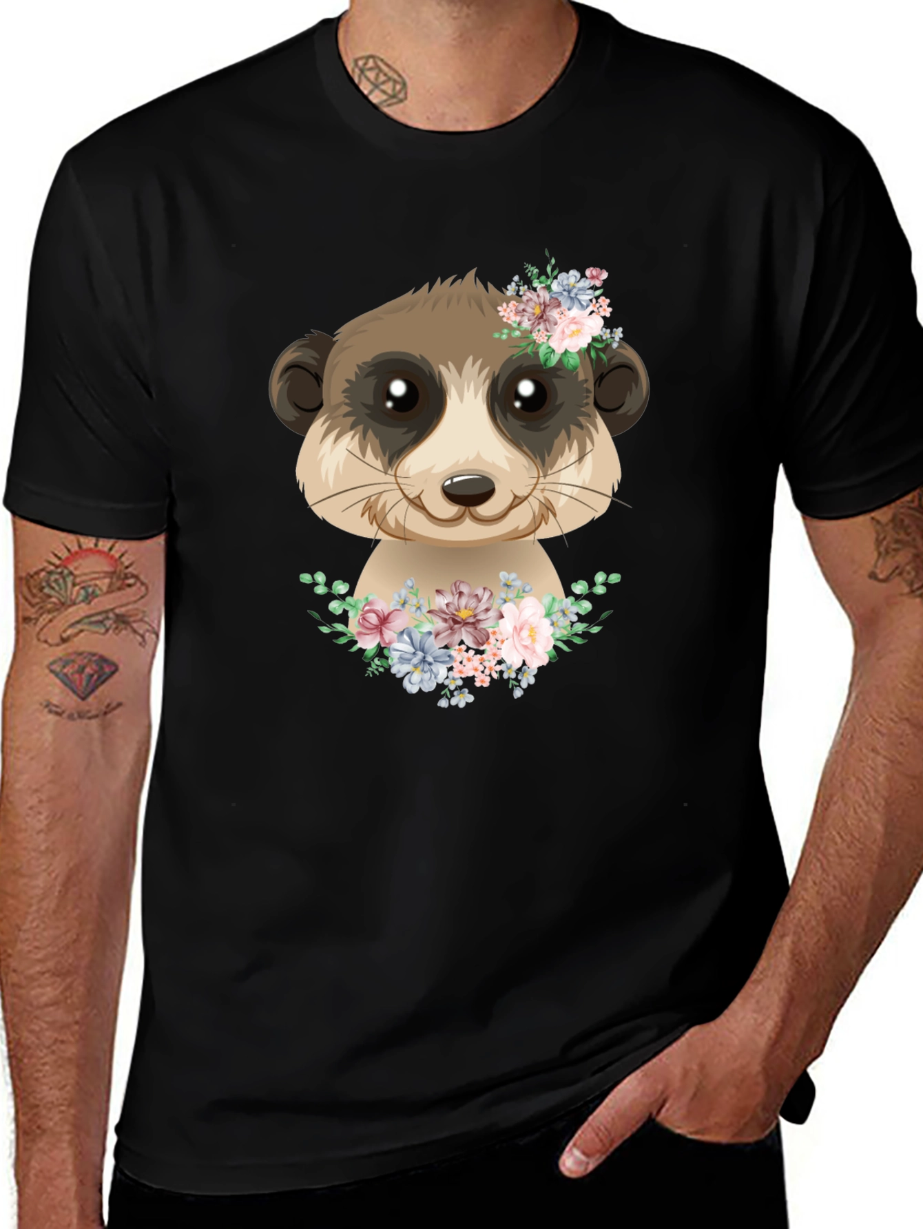 Meerkat Floral Graphic Tee - Cute Animal Shirt