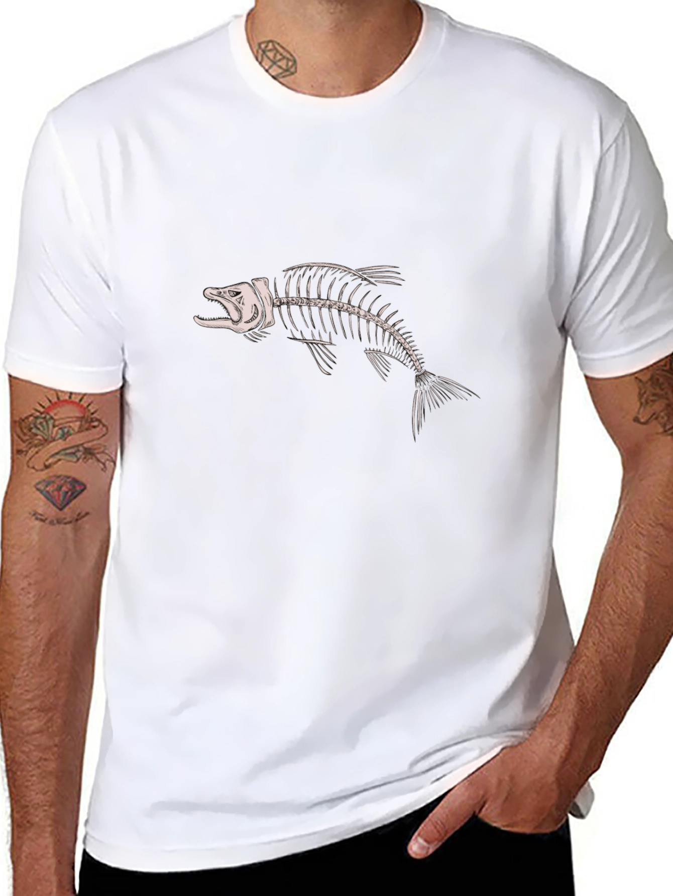 Fish Bone Graphic Tee - Black Cotton Shirt