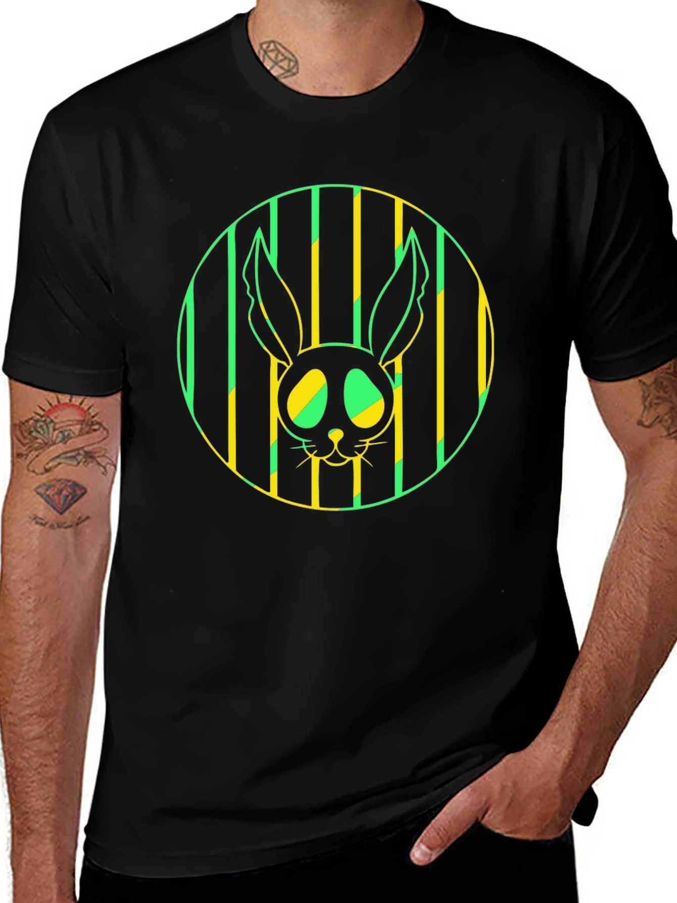 Rabbit Graphic Tee - Stylish Mens Black T-Shirt