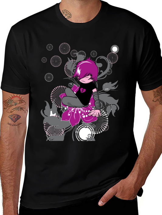 Emo Style Graphic Print Black T-Shirt