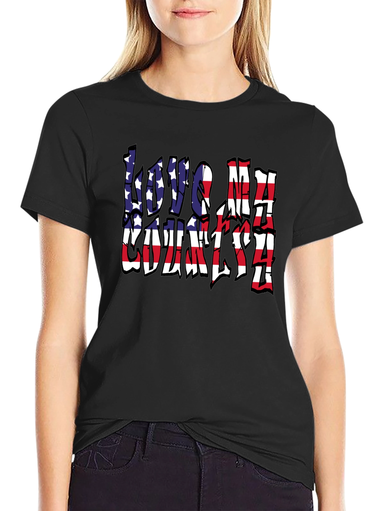 Love My Country American Flag Patriotic Graphic T-Shirt