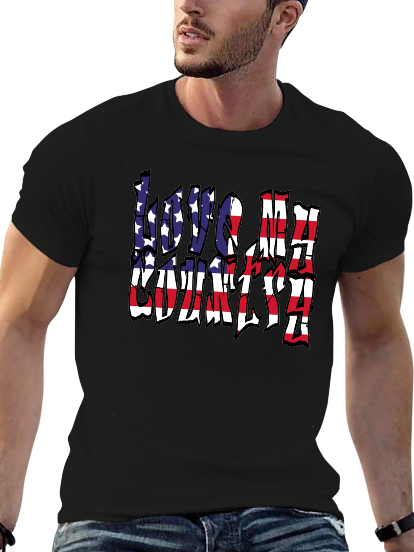 Love My Country American Flag Patriotic Graphic T-Shirt