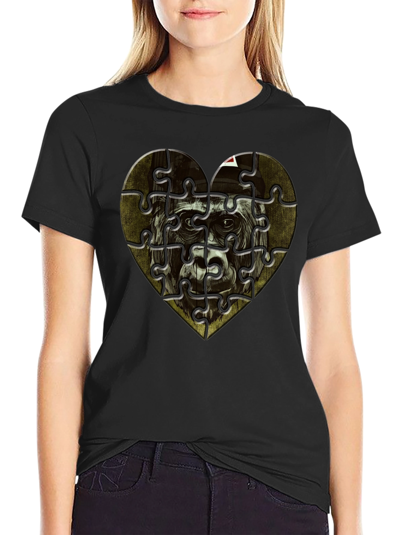 Gorilla Heart Puzzle T-Shirt - Unique Graphic Tee