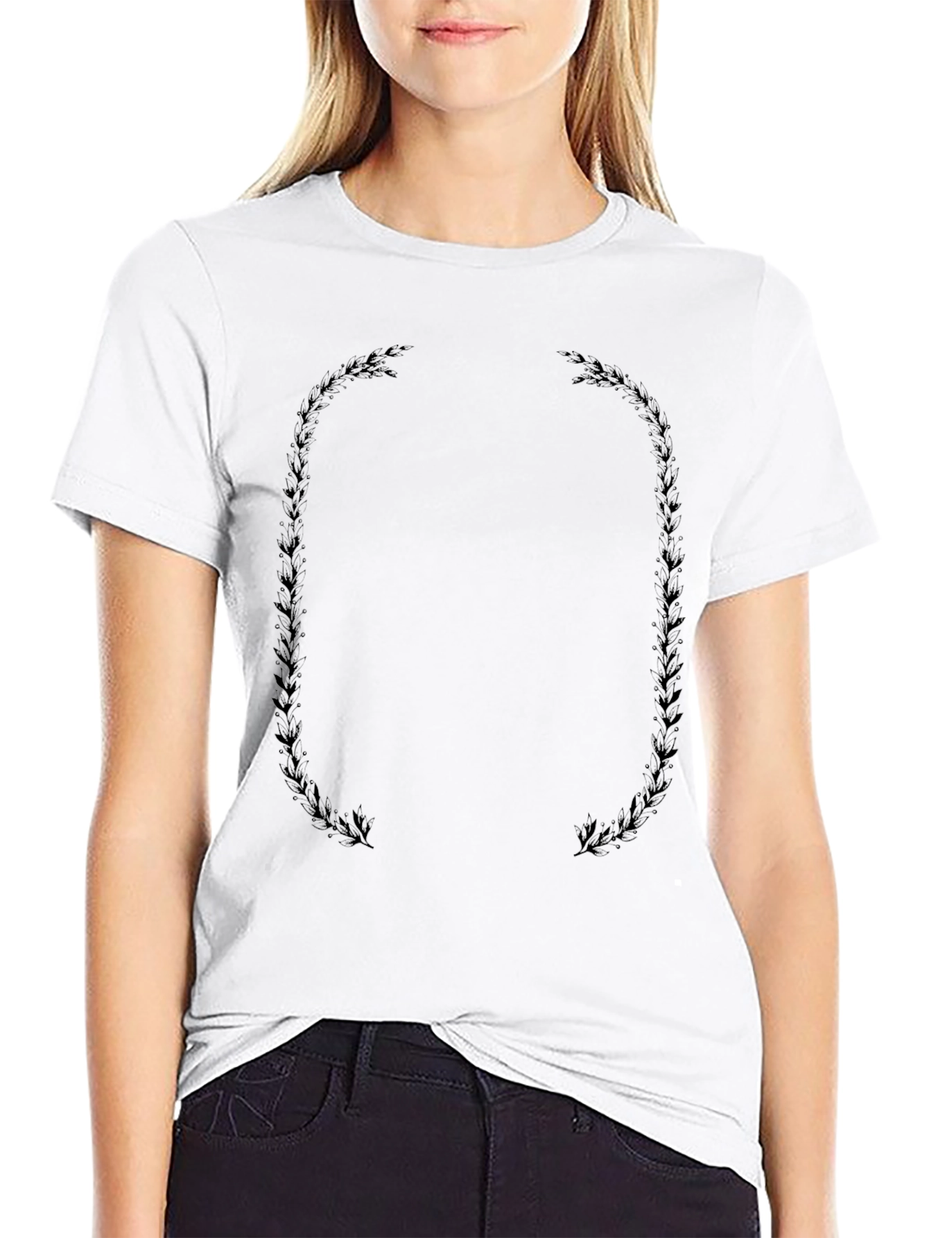 Mens Black T-Shirt with Oval Leaf Frame Design