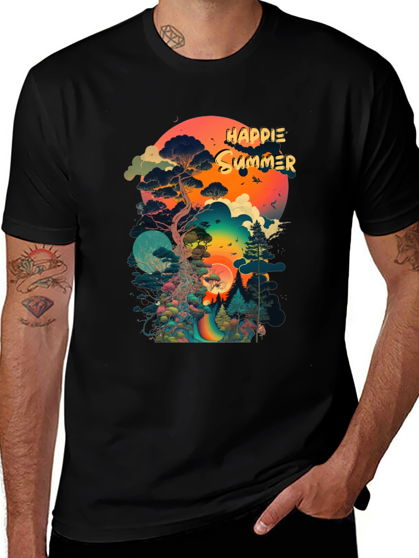 Happie Summer Black Graphic Tee
