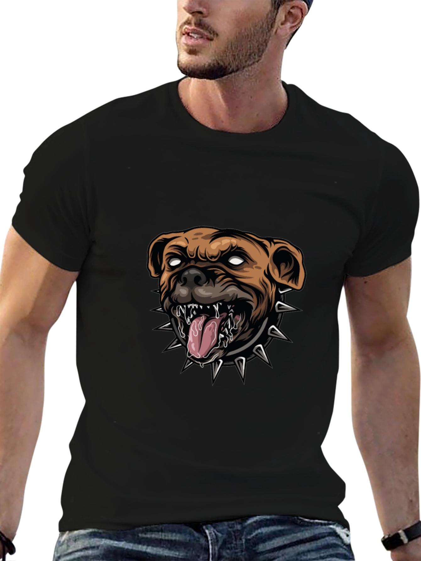 Mens Black T-Shirt with Bulldog Graphic