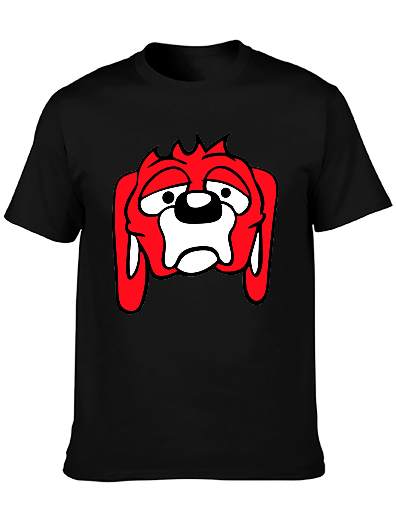Black T-Shirt with Cartoon Dog Graphic