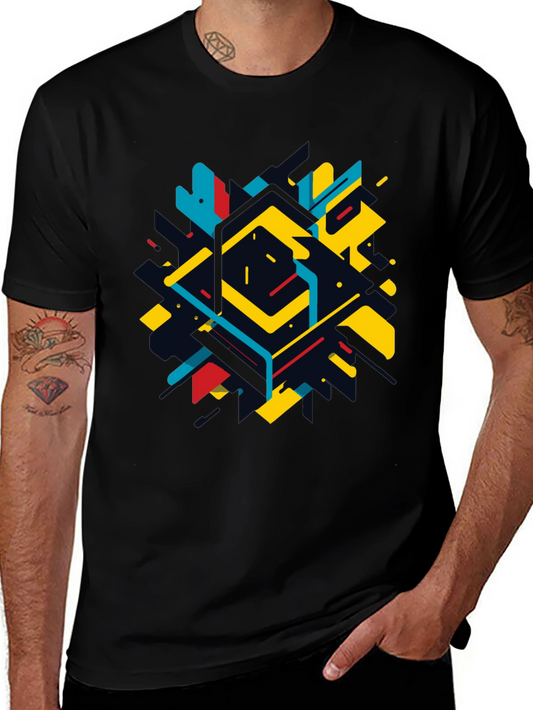 Geometric Abstract Graphic Black T-Shirt