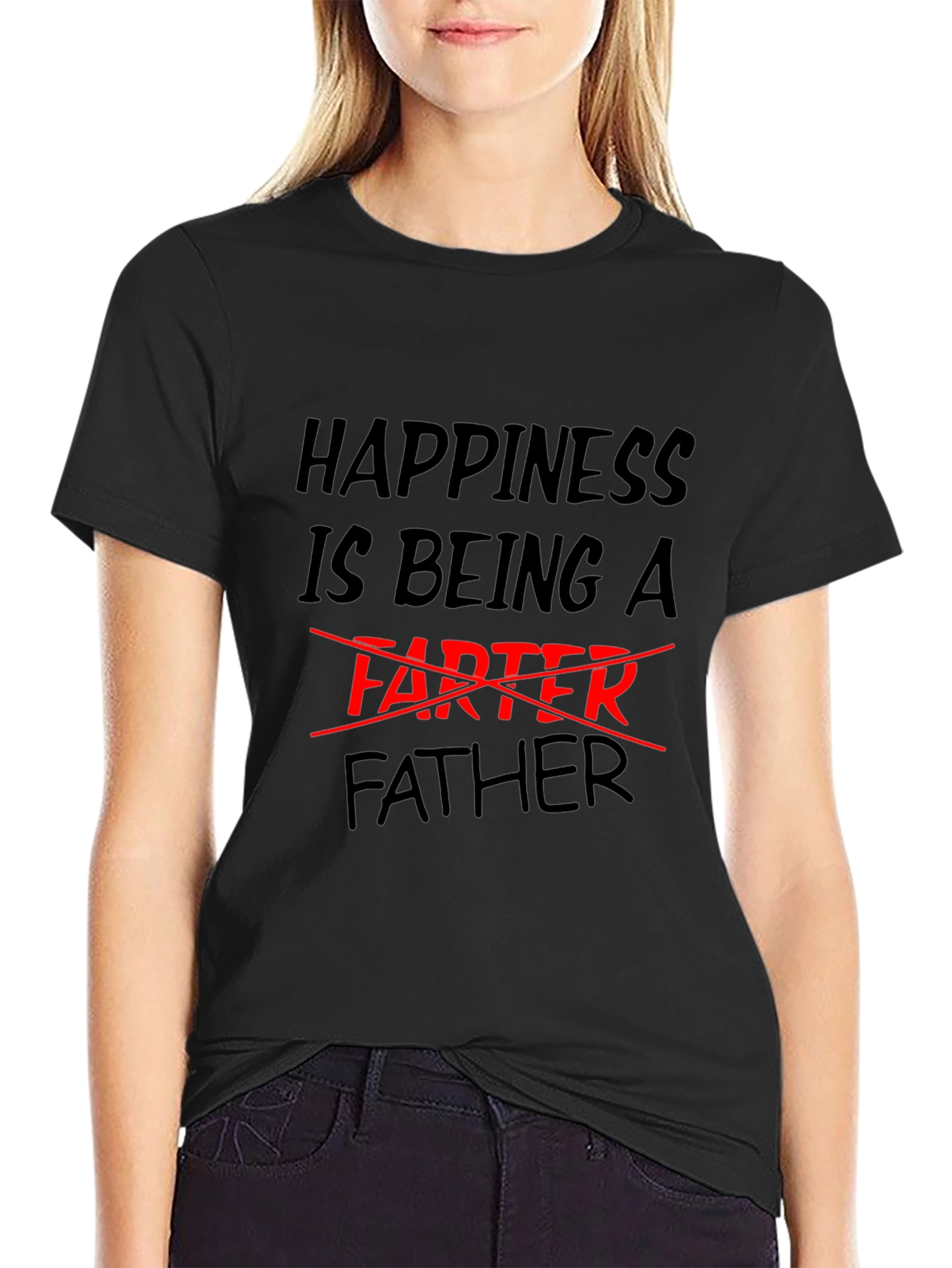 Happiness is Being a Father Funny Black T-Shirt