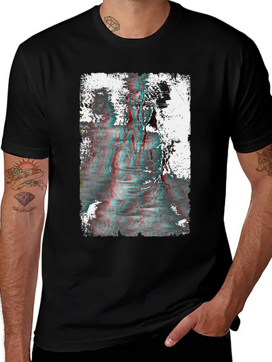 Distorted Statue Graphic Print Black T-Shirt