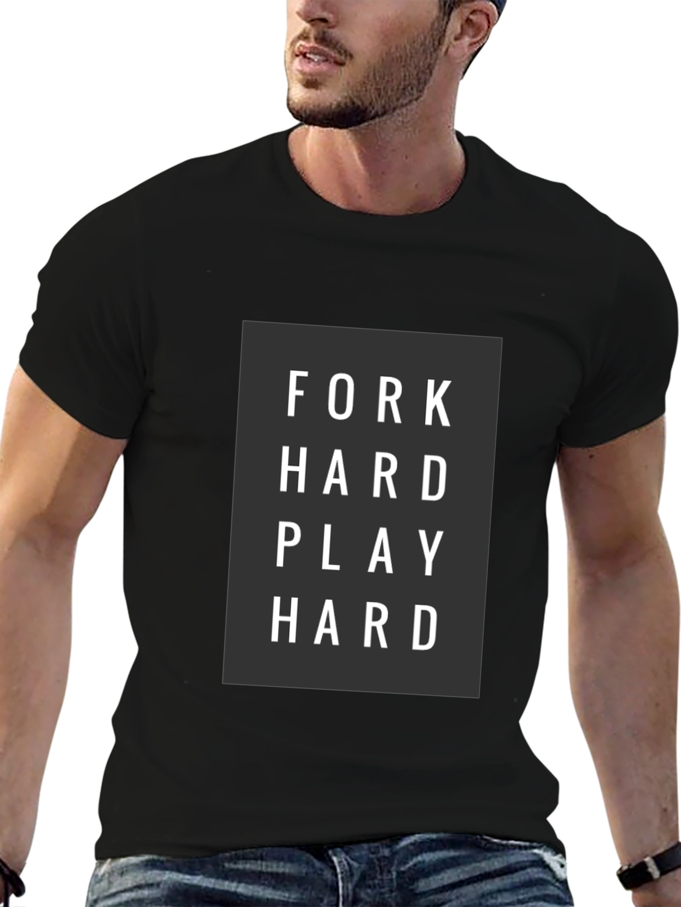 Fork Hard Play Hard Mens Black Graphic Tee
