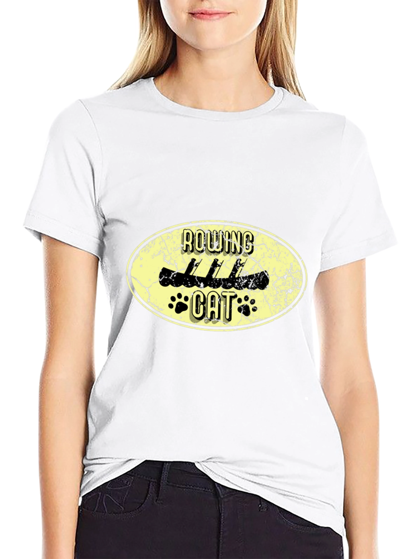 Rowing Cat Graphic Black T-Shirt