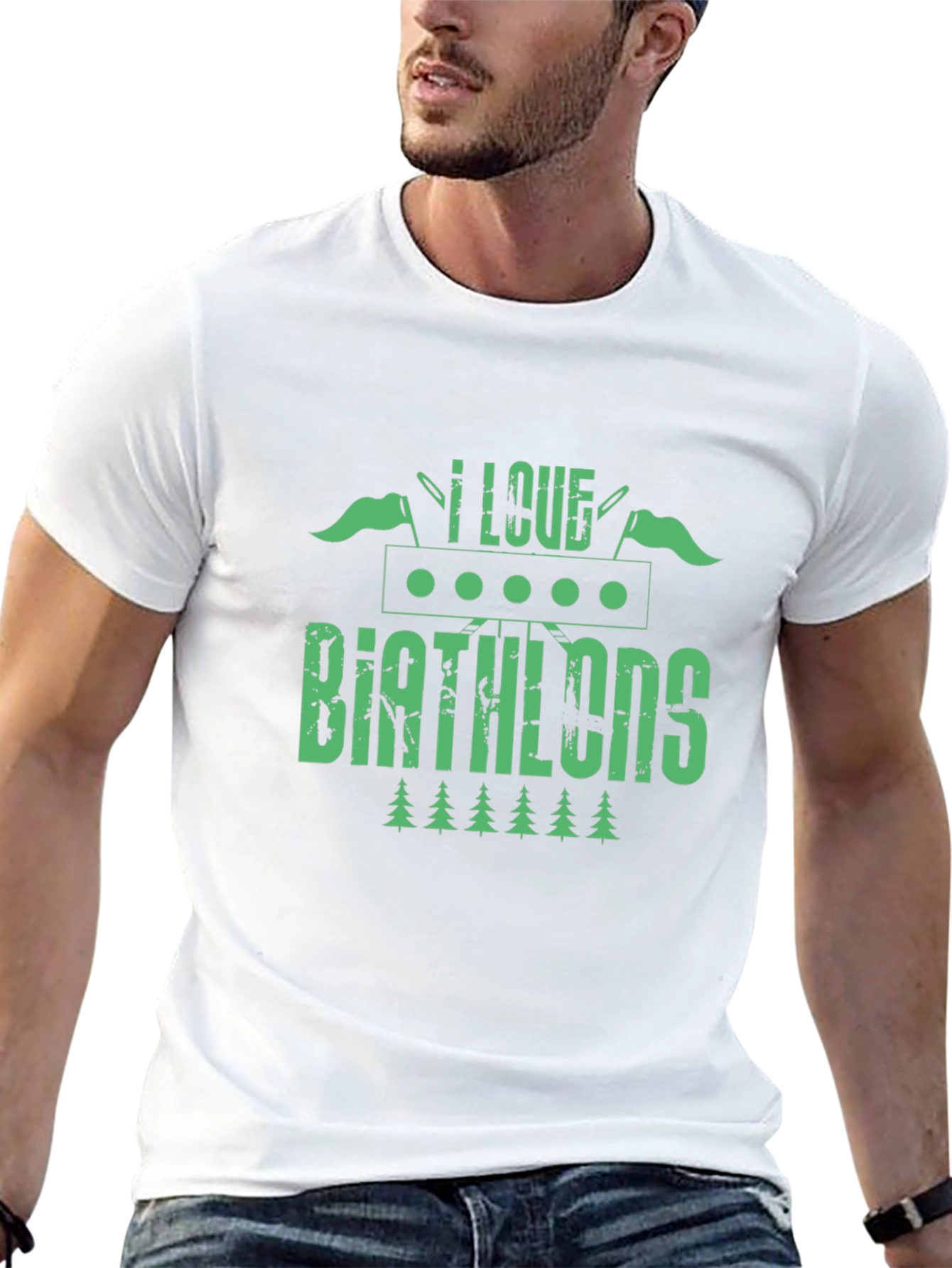 I Love Biathlons T-Shirt - Green Graphic Tee