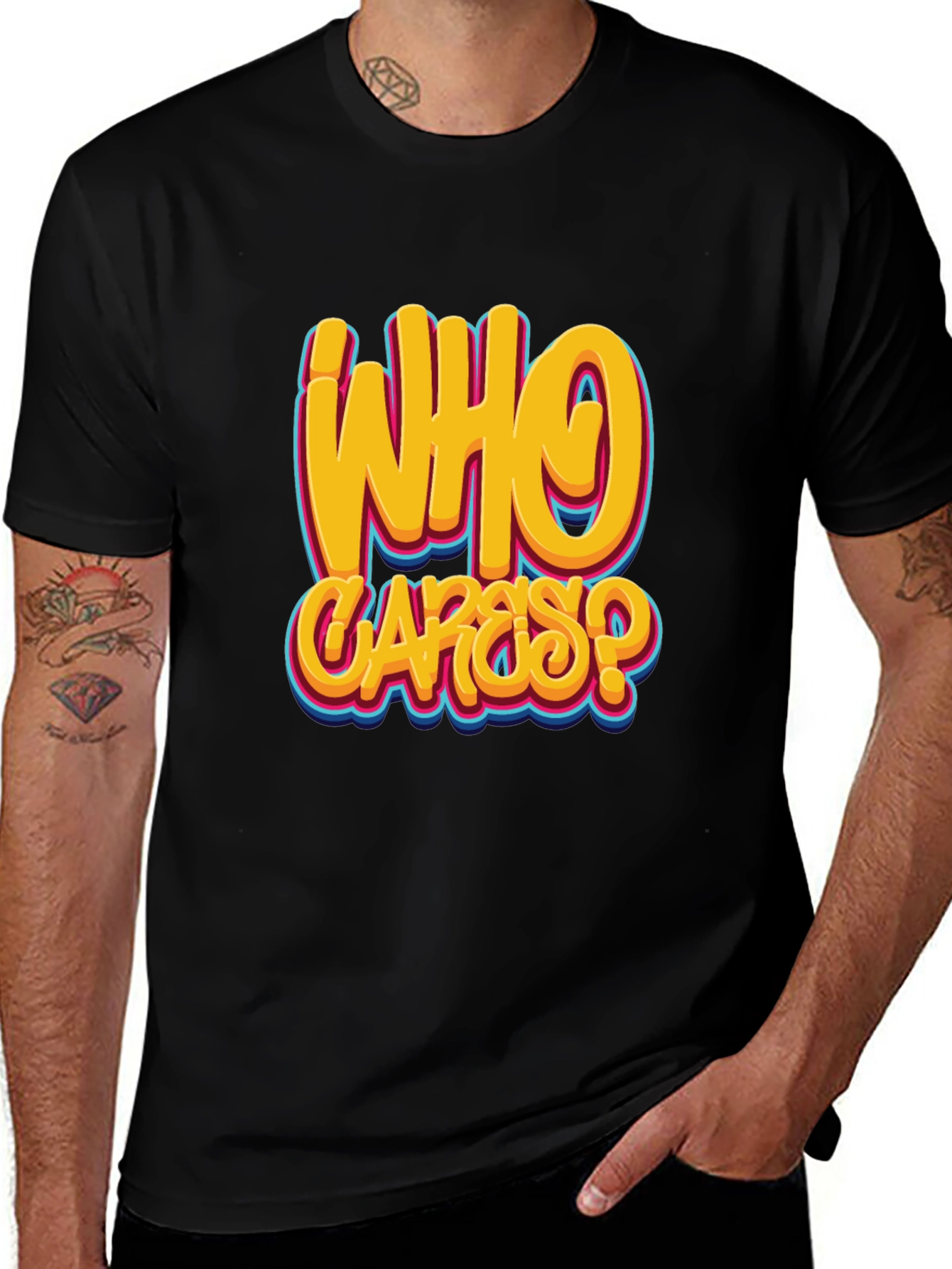 Who Cares? Graphic Print Black T-Shirt