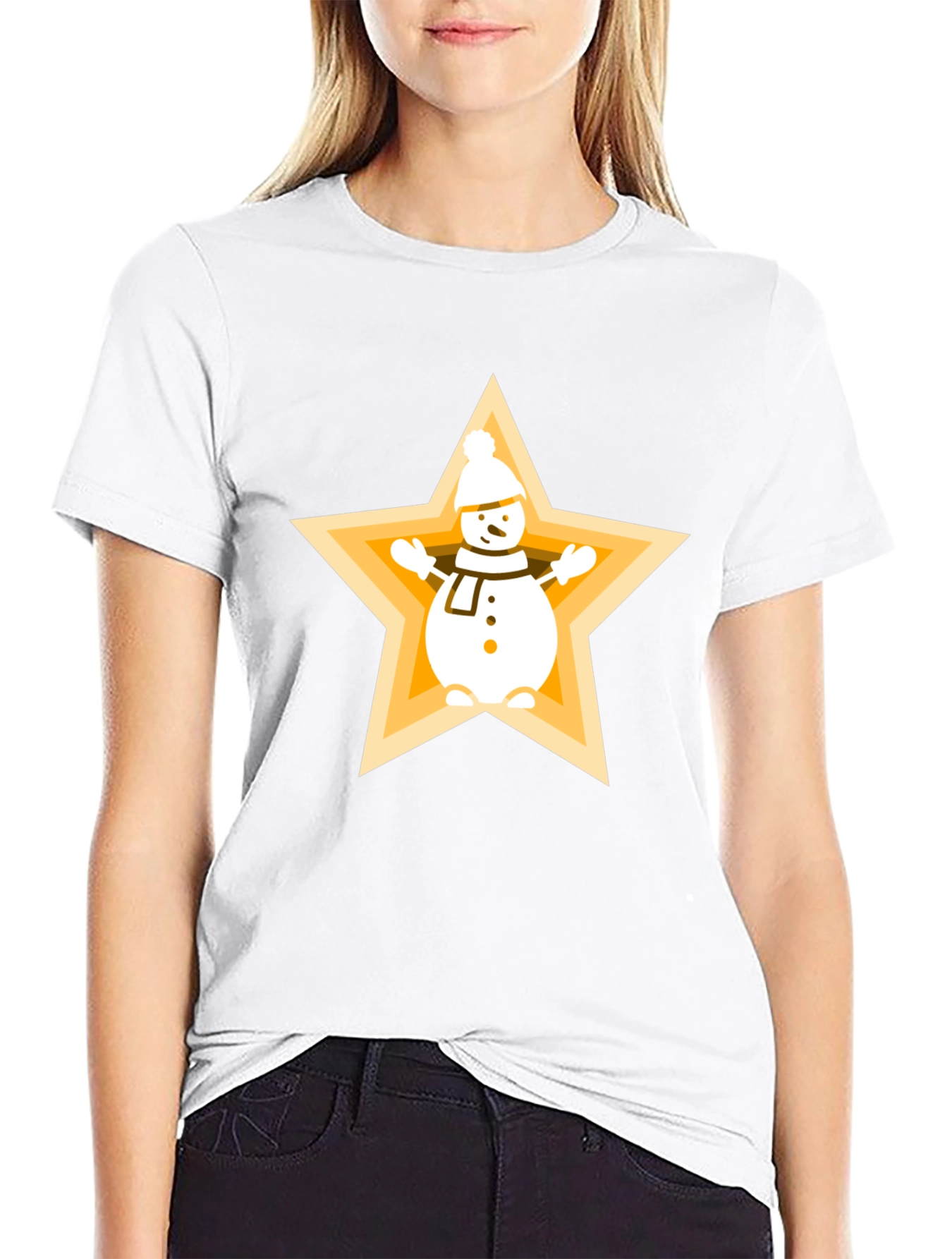 Snowman Star Graphic Tee - Festive Holiday Style