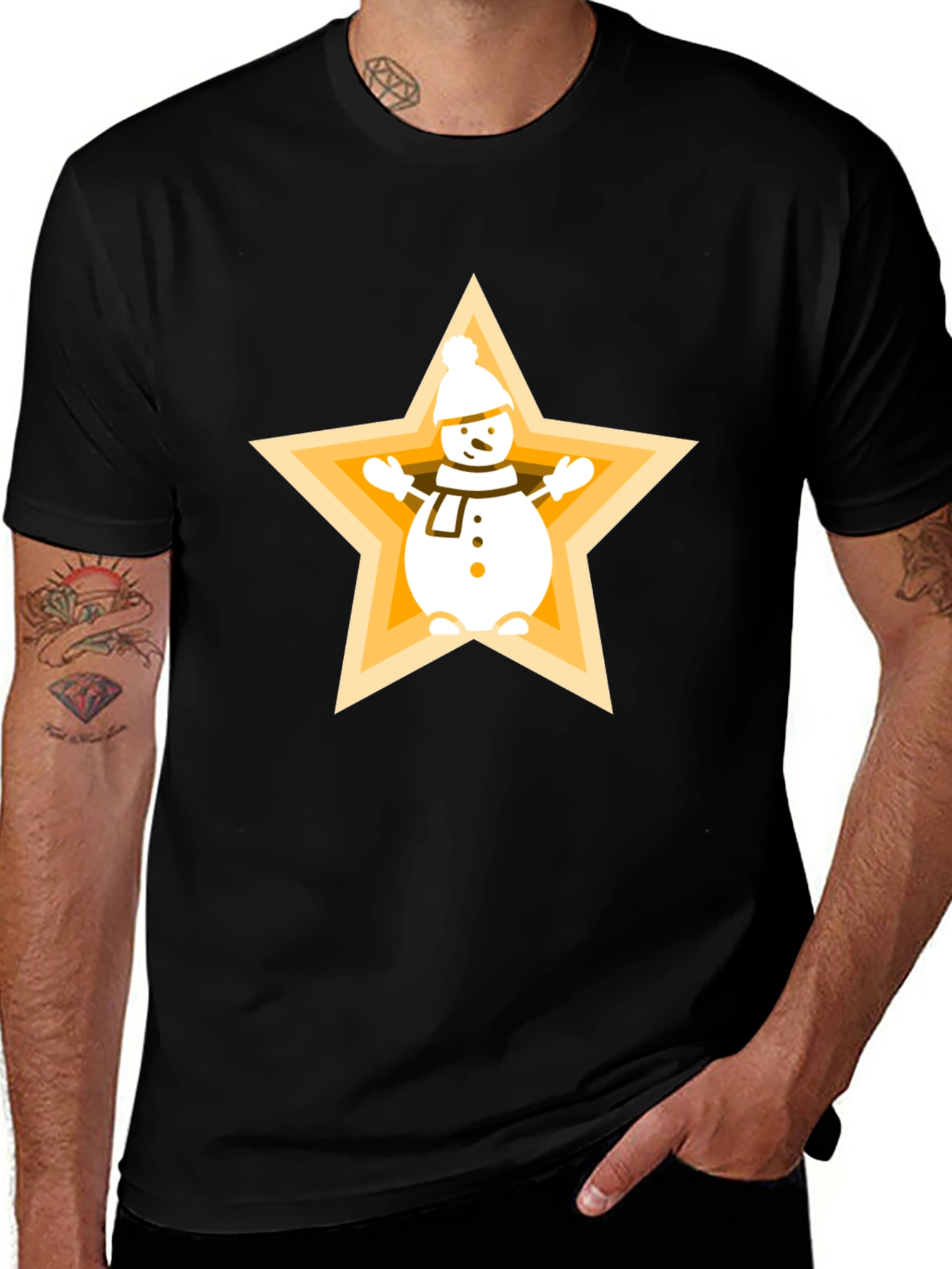 Snowman Star Graphic Tee - Festive Holiday Style