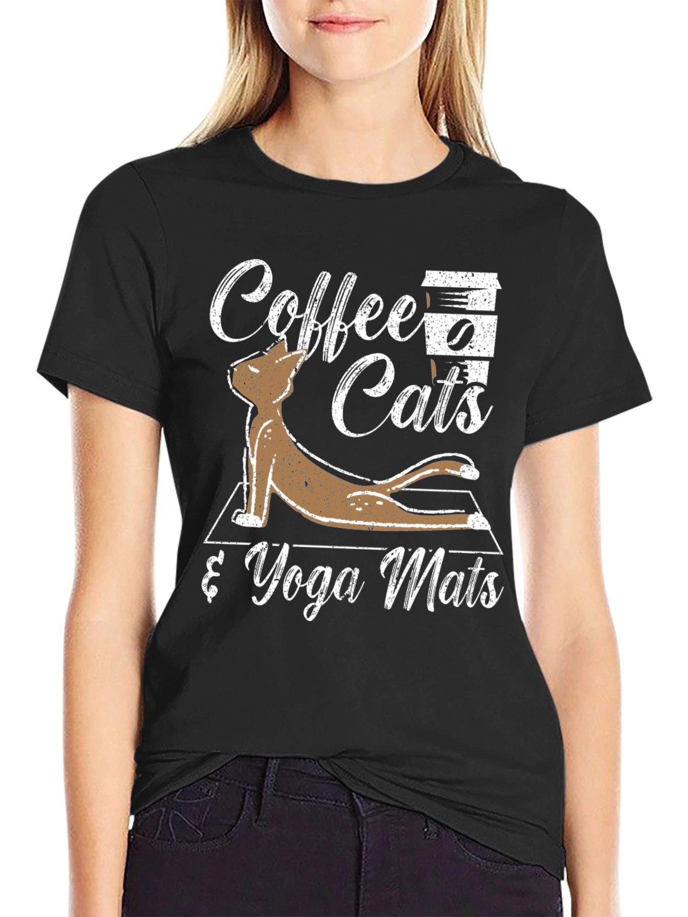 Coffee Cats & Yoga Mats Graphic T-Shirt