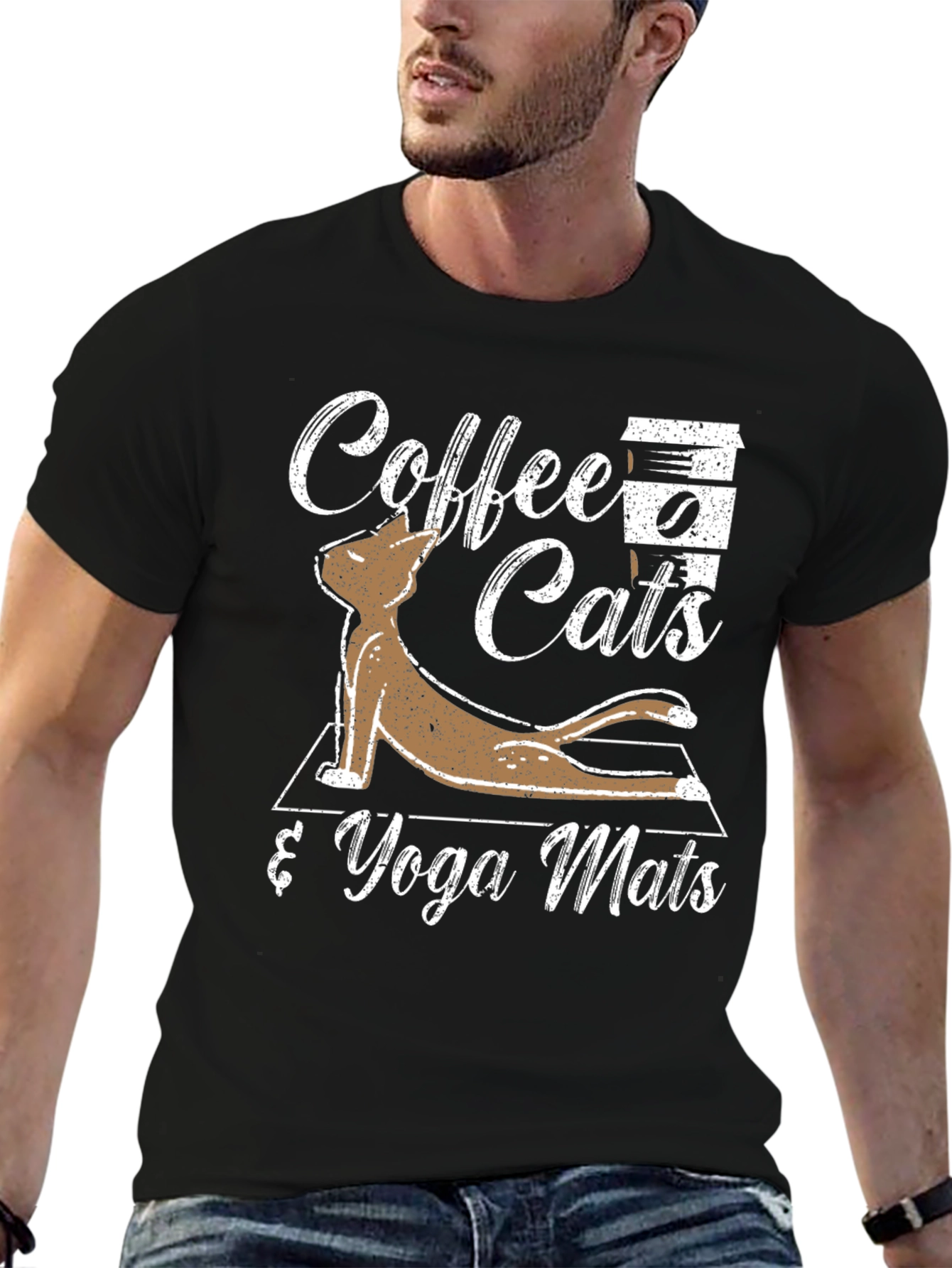 Coffee Cats & Yoga Mats Graphic T-Shirt
