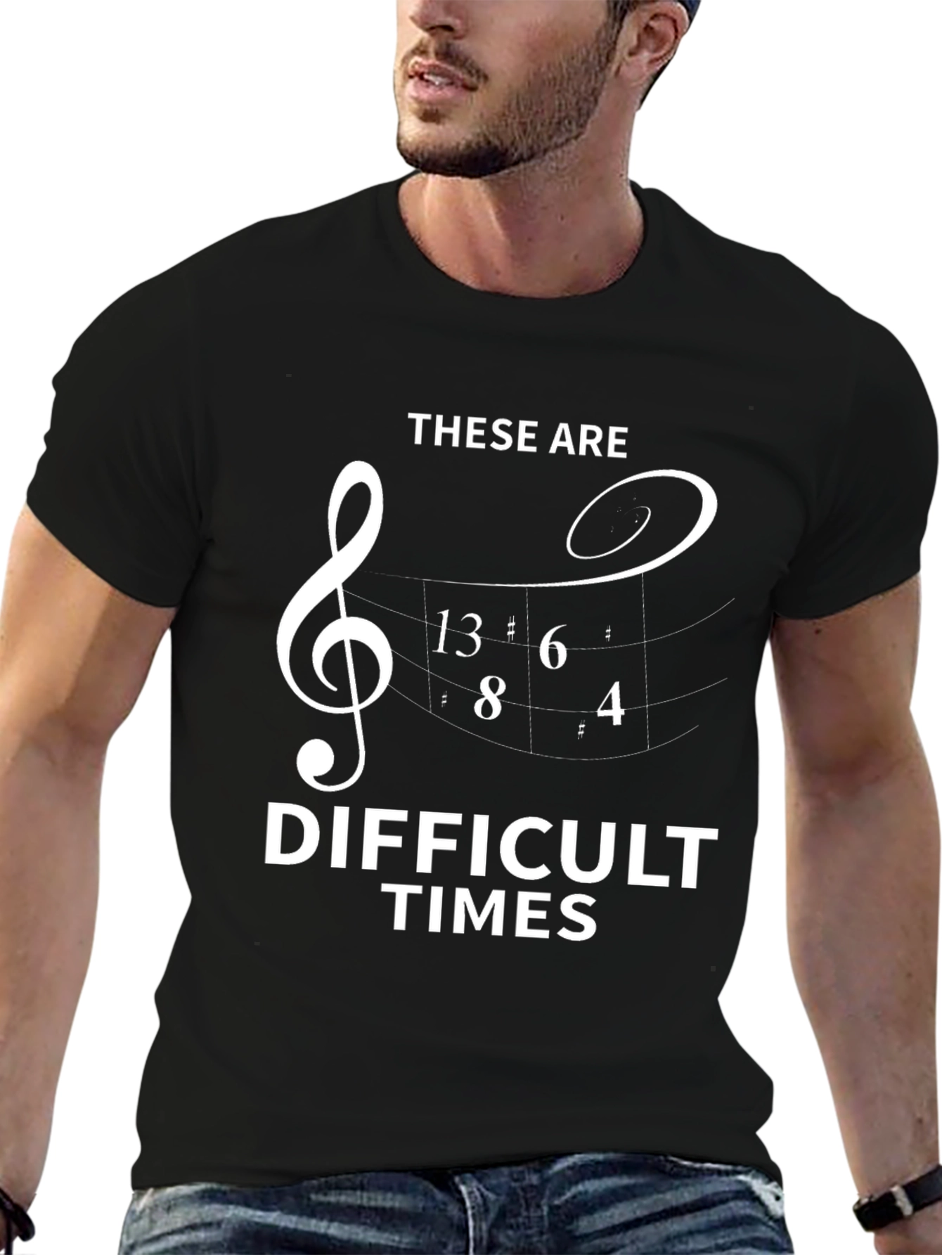 Difficult Times Music Treble Clef Mens T-Shirt
