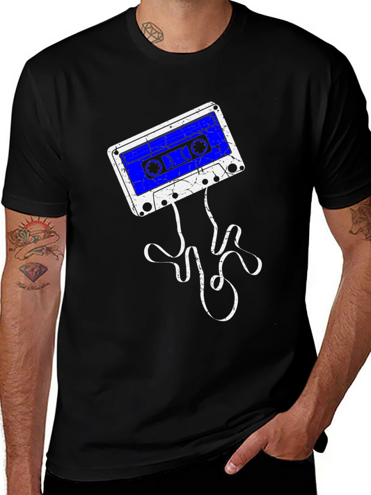 Retro Cassette Tape Graphic T-Shirt - Black