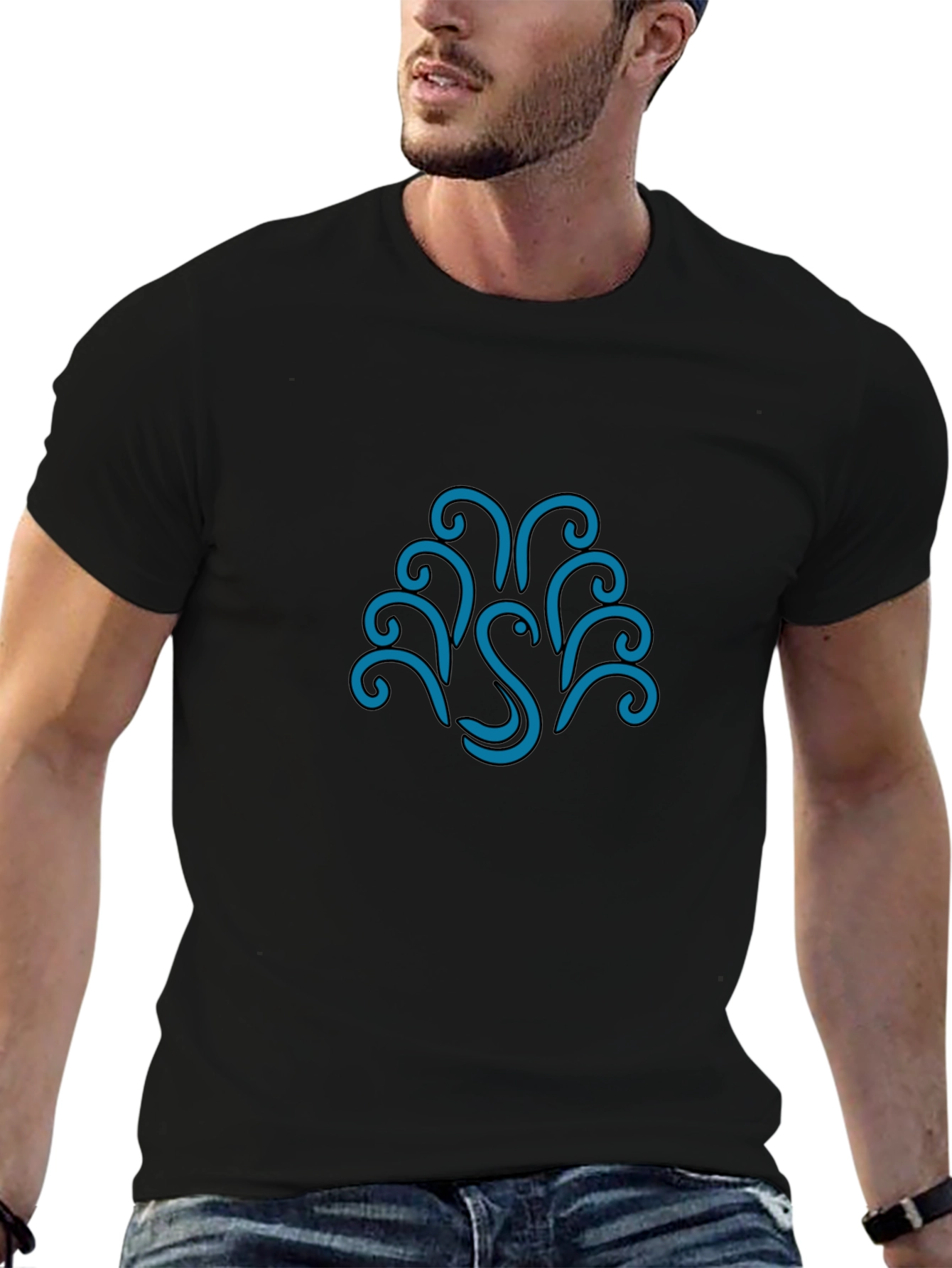 Stylish Black Tee with Abstract Swan Design