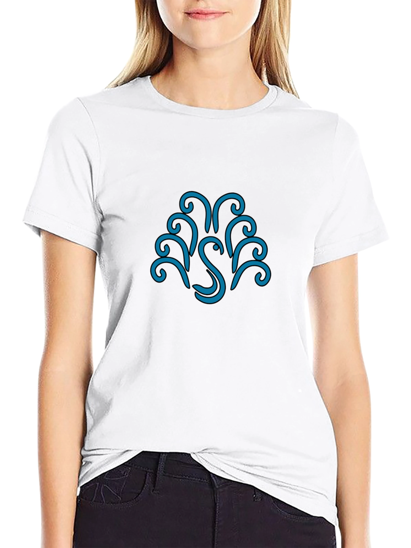 Stylish Black Tee with Abstract Swan Design
